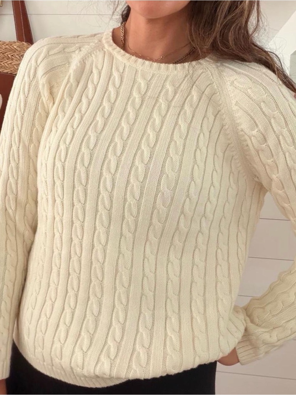 L.L.Bean Women’s Large Cream Cable Knit Fisherman Sweater 100% Cotton